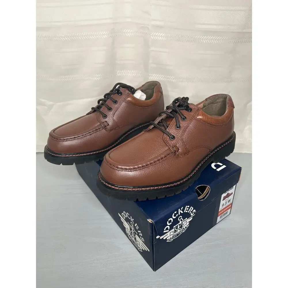 Dockers Glacier Men's Casual Leather Oxford Shoes Dark Tan Size 9.5 W Wide
